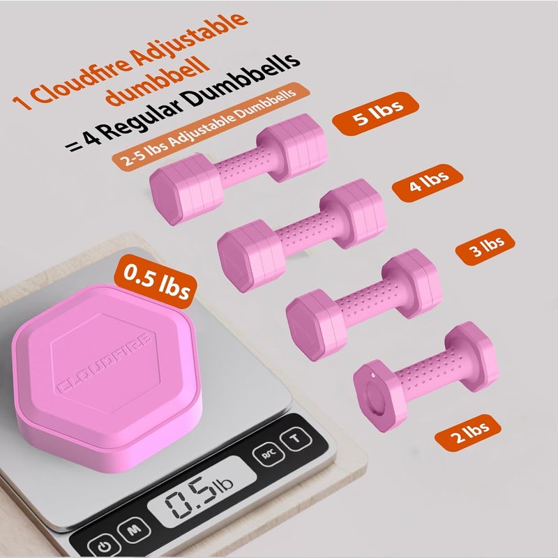 Cloud Fire Adjustable Dumbbell Set of 2, 4 in 1 Free Weights Dumbbells Set, Hand Weights for Women at Home, 5 lb Dumbbells Set with Non-slip Comfort Handle for Home Gym Exercise Workout Training - Image 3